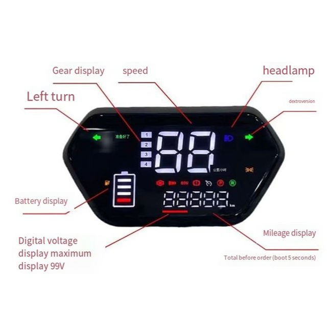 EBike Electric Scooter Single-Wire Instrument 48V 60V 72V Screen Black LCD Display Instrument Waterproof Speedometer