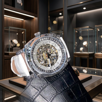 Montre mécanique pour femme Nasir, bracelet en cuir blanc et acier, étanche, cadran squelette, montre tendance