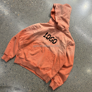Felpe Oversize Personalizzate con Logo, Stile Vintage Effetto Lavaggio Acido, Cotone <span class=keywords><strong>Arancione</strong></span> Spray al Potassio, <span class=keywords><strong>Felpa</strong></span> Effetto Invecchiato - Product Image 1