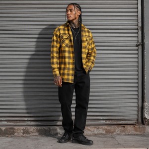 <strong>Flannel</strong> Plaid <strong>Shirt</strong> Men <strong>Women</strong> Long Sleeve Casual Button Up Work <strong>Shirt</strong> Yellow Black Tartan Checked Cotton Relaxed Fit - Product Image 2