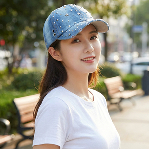 Gorra de Béisbol de Mezclilla Lavada Personalizada al por Mayor para Mujer, Protección Solar para Exteriores, Gorra Deportiva Brillante - Product Image 5
