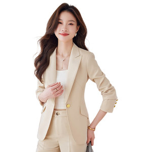 Women's Black Suit Set Three Quarter Sleeve Notched Collar Office Lady Spring Wear - Product Image 5