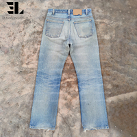 LARSUR Custom Denim Factory Premium Distress Wash Flare Denim Pants Straight Leg Western Classic Ripped Damage BootCut Jeans Homme