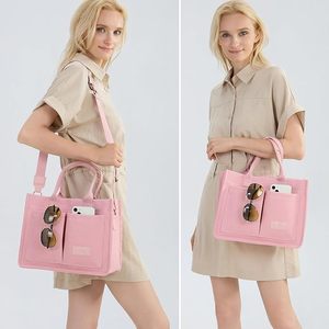 กระเป๋าผ้าแคนวาสสีชมพูเรียบง่ายและทันสมัยกล่องอาหารกลางวันสำหรับพนักงานออฟฟิศพร้อมอาหารฟรีตัวอย่าง - Product Image 3