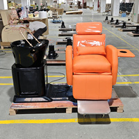 Chaise de lavage de cheveux avec tête rotative à 180 degrés, circulation d'eau vapeur, unité de lavage avec chaise pivotante et dossier et repose-jambes électriques