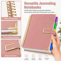 Carnet à spirales en papier épais avec couverture en cuir PU, coins renforcés en métal et fermeture magnétique élastique
