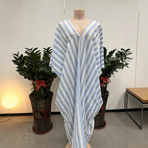 Vestido Camisero Maxi Holgado a Rayas con Cuello en V y Manga 3/4 para Mujer, Talla Grande - Product Image 2