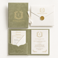 Meilleure Vente : Suite d'Invitations de Mariage de Luxe en Velours Vert Sauge avec Carte RSVP et Design Acrylique