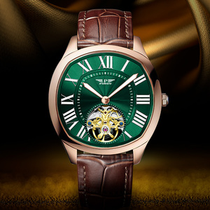 Montre mécanique pour homme PINDU, tourbillon, mouvement squelette, cadran carré, cristal saphir, bracelet en cuir, montre à remontage manuel - Product Image 5