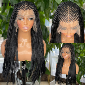 Perruques tressées à la main 13x6 noires longues pour femmes afro-américaines, micro-tresses, perruque synthétique Lace Front couleur noire, raie libre - Product Image 2
