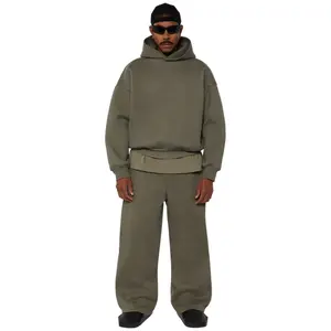 Oem personnalisé 100% coton hommes à capuche vêtements de sport survêtement fabricant de haute qualité pantalon de survêtement évasé et ensemble à capuche pour hommes