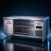Table de préparation réfrigérée en acier inoxydable à double porte, dégivrage automatique, éclairage LED, contrôle numérique de la température