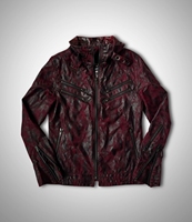 Blouson Biker Homme en Similicuir Bordeaux et Noir Tie-Dye, Multi-Zippé, Col Montant, Style Gothique Streetwear, Vêtement d'extérieur OEM ODM