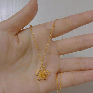 Cherry Blossom Necklace Gold Plated Flower Pendant Clavicle Chain Women's Everyday Wear 10cm Extended Chain XL-067 - Product Image 2