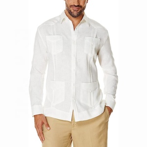 <span class=keywords><strong>Camicia</strong></span> Guayabera a maniche lunghe a quattro tasche in <span class=keywords><strong>lino</strong></span> <span class=keywords><strong>100</strong></span>% Cubavera personalizzata - Product Image 6
