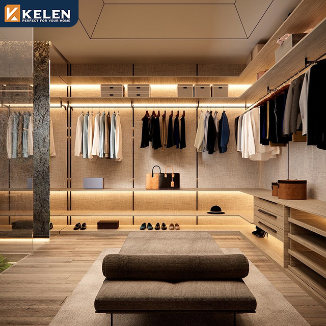 Kelen 2026 Bespoke Bedroom Wardrobe: Luxury Custom Walk-in Closet, Modern MDF Wood Armoire Storage Design