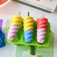 Moule à Crème Glacée Rotatif "Love" à 6 Cavités, en Silicone de Qualité Alimentaire avec Couvercle et Bâtonnets en Bois, Outil à Sucettes Glacées Forme Rayée