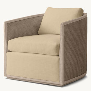 Style pastoral rétro motif tissé décoration salon Accent canapé chaise <span class=keywords><strong>rustique</strong></span> chêne solide rotin <span class=keywords><strong>fauteuil</strong></span> pour cour de campagne - Product Image 3