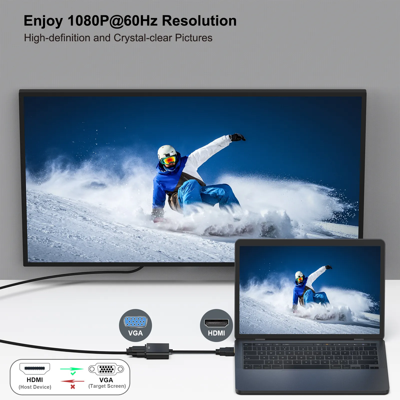 Personalizar chapado en oro HDMI a VGA adaptador HDMI Video Cable 1080P HDMI macho a VGA hembra Convertidor para PC portátil tableta HDTV
