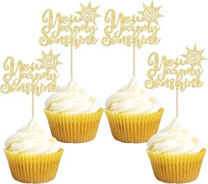 Décorations de cupcakes « You Are My Sunshine » avec paillettes dorées, soleil souriant, pour mariage, fiançailles, fête prénuptiale - Product Image 1