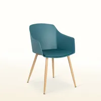 Chaise de salle à manger en plastique turquoise rembourrée confortable et élégante avec pieds en métal