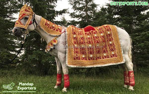 Conjunto de Disfraces Decorativos de Caballo Indio para Novio, 7 Piezas, Terciopelo Ligero, Decoraciones para Bodas Hindúes, Baraat, Fabricantes Indios - Product Image 5