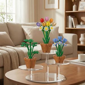 Présentoir à étages rond en acrylique assemblé par vis, à bords circulaires, pour blocs de construction, fleurs et collection de bureau - Product Image 5