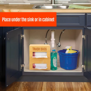 Distributeur de sacs poubelle en bambou mural et boîte de rangement, forme rectangulaire, organisateur 2 en 1 pour sacs poubelle, porte-rouleau en plastique - Product Image 4