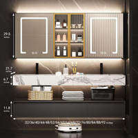 Meuble-lavabo double vasque moderne flottant 36-92 pouces avec miroir LED anti-buée et grands tiroirs, armoire de salle de bain