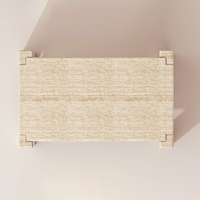 Table à manger en marbre Dream Home, plateau rectangulaire linéaire, pieds carrés, beige travertin, mobilier de salle à manger