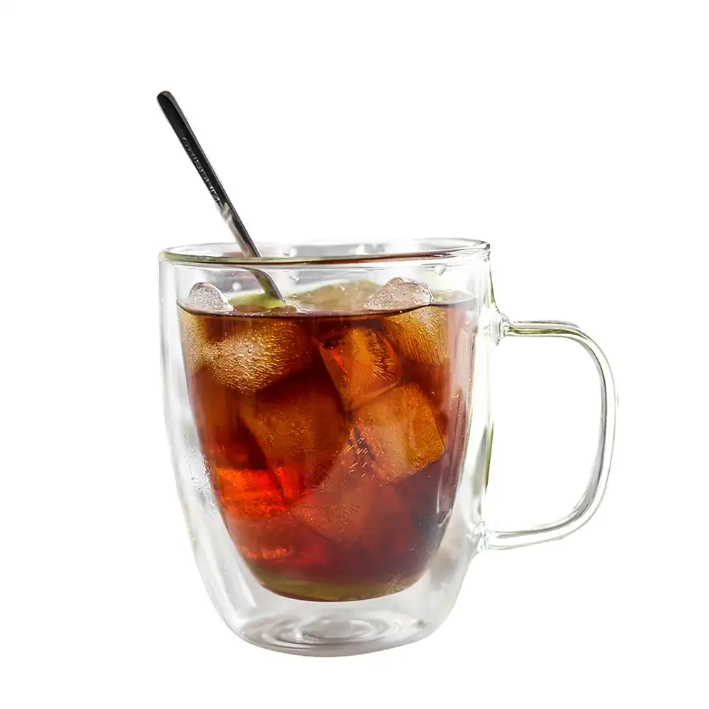 restaurant recycled borosilicate cup double wall glass mug with lid