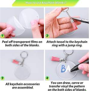 200 יחידות מחזיקי מפתחות אקריליים מודרניים, 5 צורות (דיסק, לב, משושה), צ'ארמס עם גדילים, טבעות קפיצה, ערכת יצירה לחריטה וצביעה - Product Image 5