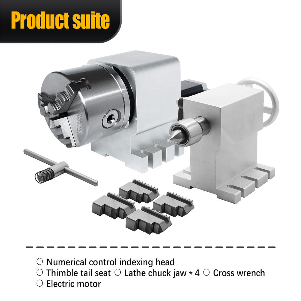 1200 Router Chuck 3-Jaws Chuck with Gearbox and Motor 1:10 Scale 4th Axis Tailstock for ...