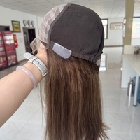 Perruque en soie pleine main de qualité médicale couleur tendance, marron balayage avec base en silicone, sans colle, respirante, pour l'alopécie