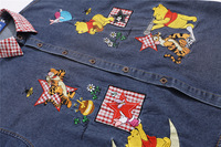 Chemise en jean vintage à manches courtes brodée d'un ours d'été |   Haut décontracté ample unisexe pour couple