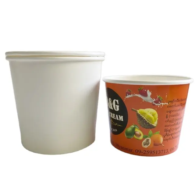 Recyclable Disposable Ice Cream Yogurt Paper Cup With Dome Lid Covers
