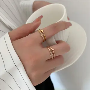 MICCI Wholesale Custom Stainless Steel Women Band Finger Jewelry 18K Gold Plated Open Resizable Jesus Cross Ring