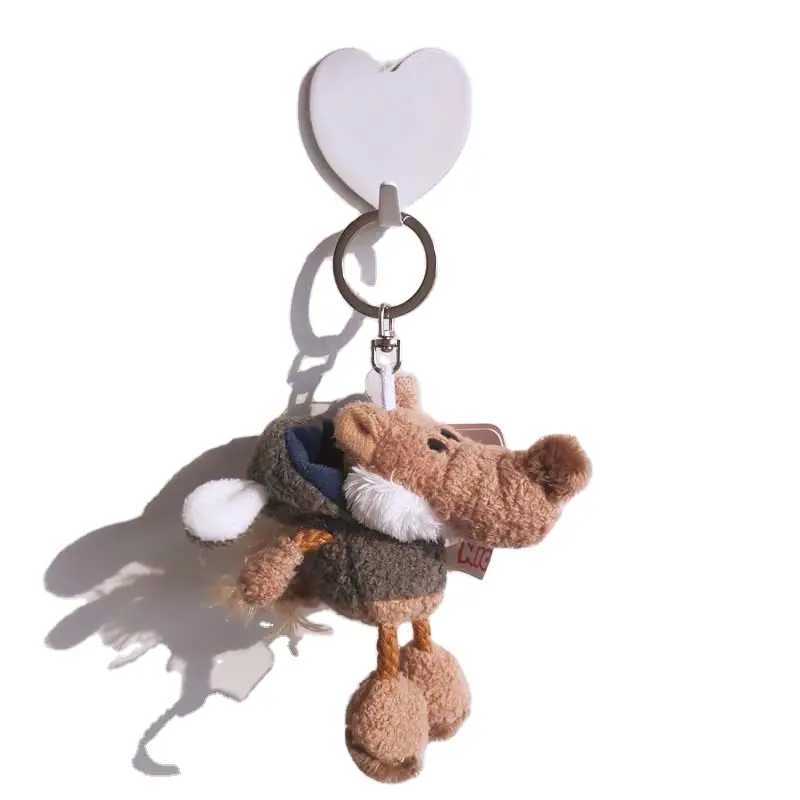 Karikatür dolması peluş oyuncaklar domuz koyun maymun kurt bebek çocuk çanta araba anahtarı dekorasyon hayvanlar için peluş anahtarlık kolye