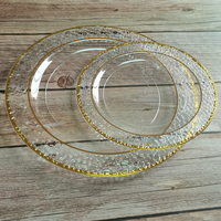 40 pièces de vaisselle jetable en plastique transparent sans BPA, motif marteau, bord doré, 10,25/7,5 pouces, luxe moderne pour mariage ou réception de 20 invités