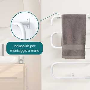 Radiateur électrique blanc 5 barres pour serviettes, 54,5x30x92 cm, en acier, à poser au sol ou à fixer au mur, 100 Watts - Product Image 3