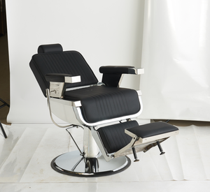 Fauteuil de barbier vintage robuste, inclinable hydrauliquement, pivotant à 360°, en cuir PU, avec repose-pieds, pour hommes, salon de coiffure, rasage - Product Image 1
