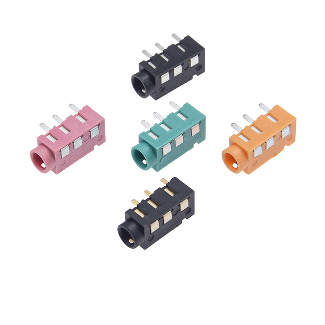 PJ-320A 3.5mm Stereo Audio Jack Socket, 4-Pin Vertical Thru-Hole Mount, Female Connector (Green, Yellow, Pink, Black)