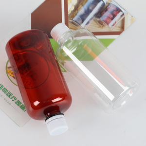 500ml transparent plastic sample dispensing <b>bottle</b>, PET <b>bottle</b> with graduations, brown <b>small</b>-mouth tamper-evident cap for - Product Image 1