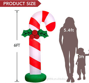 Bastón de Caramelo Navideño Inflable LED Impermeable de 6 Pies con Bayas de Acebo, Decoración Navideña a Rayas Rojas y Blancas para Jardín, Hogar, Fiesta - Product Image 2