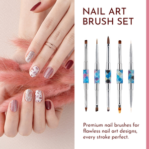 Lot de 5 pinceaux à ongles double tête effet écailles de sirène, manche métallique, en nylon, pour gel multifonctionnel - Product Image 5