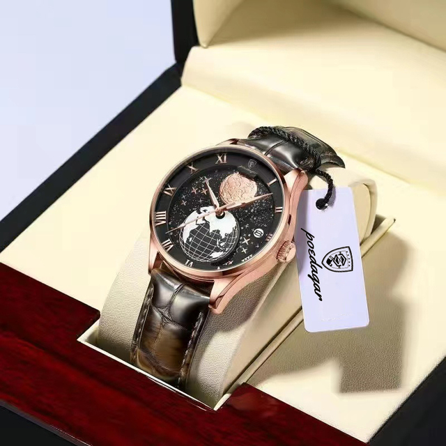 POEDAGAR 803 Trendy High Quality Durable New Product Low Price Waterproof Promotional Men Quartz Watch with Genuine Leather Band