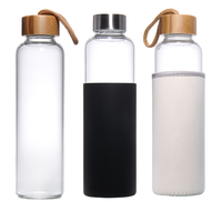 Échantillon Gratuit - Bouteille d'Eau en Verre Borosilicate Transparent de 16 oz avec Couvercle en Bambou, Fabriquée à la Main, Anti-Fuite, Sans BPA, pour Enfants