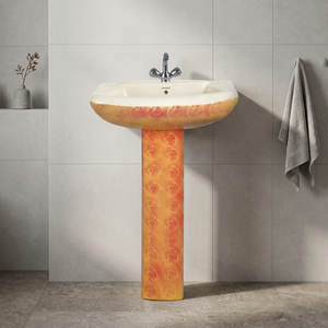 Vasque en céramique Vitrosa rustique bicolore avec piédestal intégral, nouveau motif, design moderne - Product Image 4