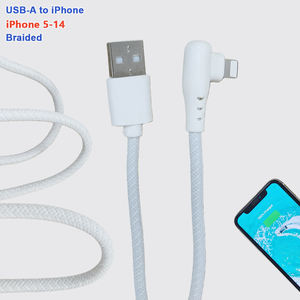 สายชาร์จ <span class=keywords><strong>USB</strong></span> A เป็น Lightning รูปตัว L ทนทานต่อการงอ สีขาว แบบถัก 1 ม. 1.5 ม. 2 ม. 3.28 ฟุต ขายส่งสำหรับ iPhone - Product Image 1