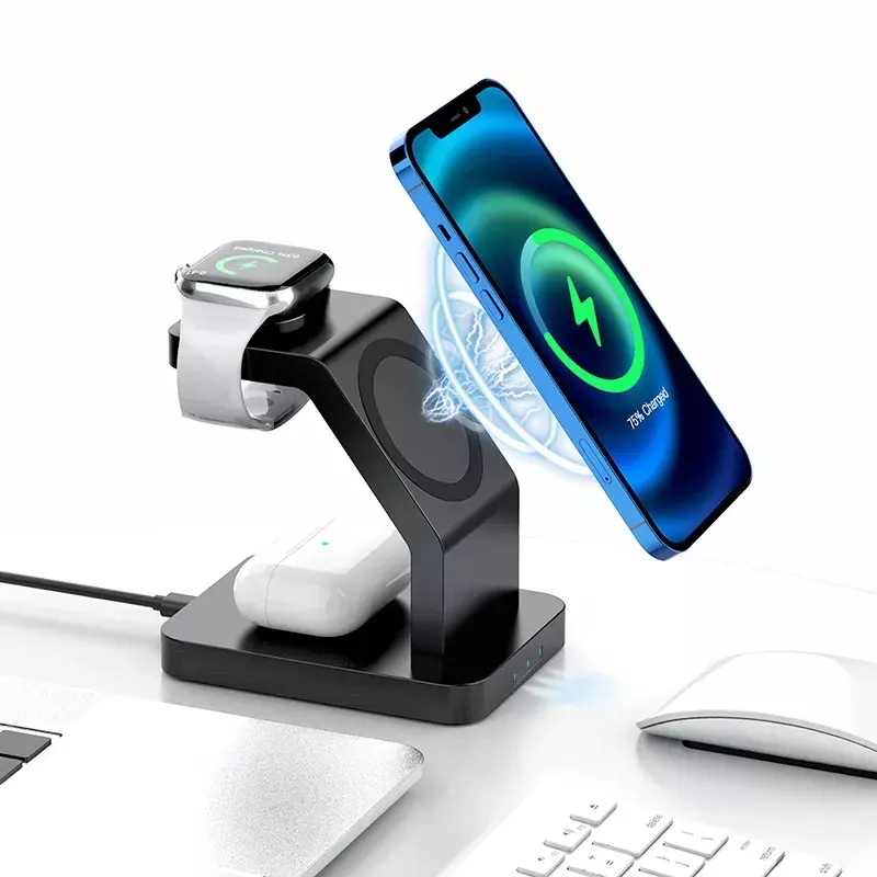 2021 Newest 15W Multifunctional 3 in 1 Magnetic Wireless Charger Holder Dock for Apple Device